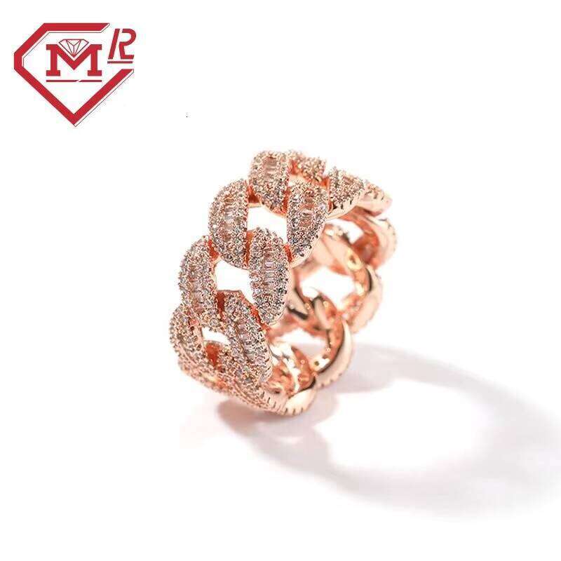 13mm Long Stick Bread Men's Cuban Pure Silver Iced VVS Hip-Hop Moissanite Ring