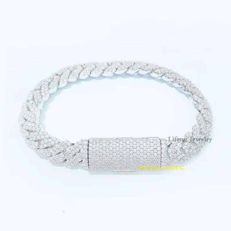 High Quality Moissanite HipHop Jewelry 10mm 2Rows Link Chain Sier Iced Out Cuban Bracelet Necklace With GRA