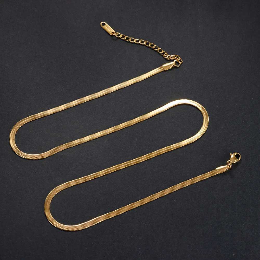 316L Gold Color Stainless Steel Snake Chain Necklace for Women Men Herringbone Choker Neck Chains 2024 Trend Jewelry Gift Hot XJ250708
