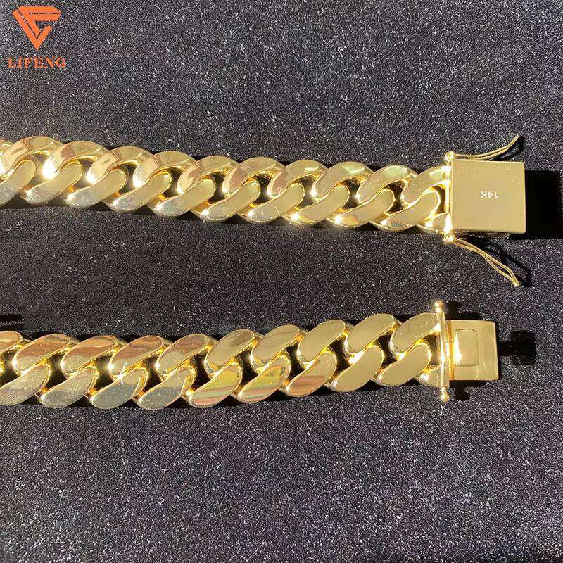 20MM Solid Sterling Sier Cuban Link Plain Miami Hip Hop Men's Chain Yellow Gold Plating Featuring Dias Pearls