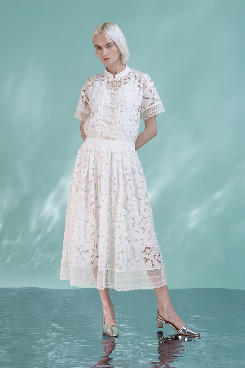 Women's White Lace Casual Skirts Summer 2025 Floral Embroidery Flowy Tiered A-Line Floral Party Tulle Skirt 6111535