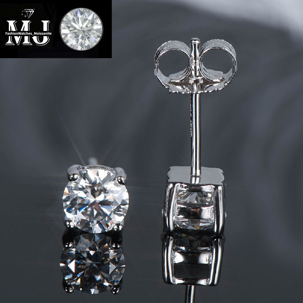 Stud Earrings Anziw Sparkle Real Moissanite Black Dia Sier Gold Ear Piercing Jewelry For Women Men Gifts 3mm/4mm/5mm