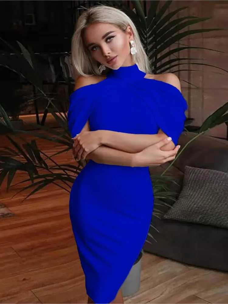 2024 New Solid Color Slim Midi Dresses Women Halter Neck Off Shoulder Package Hip Bodycon Elegant Temperament Ladies Party Dress Z250728