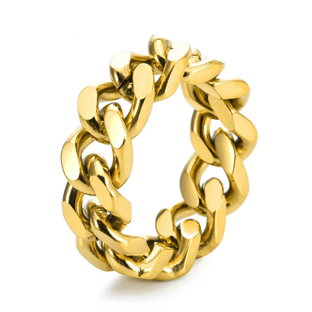 Mens Steel Cuban Chain Ring Punk Style Minimalist Jewelry Urban Streetwear Gothic Accessories for Men Birthday Gift 250723