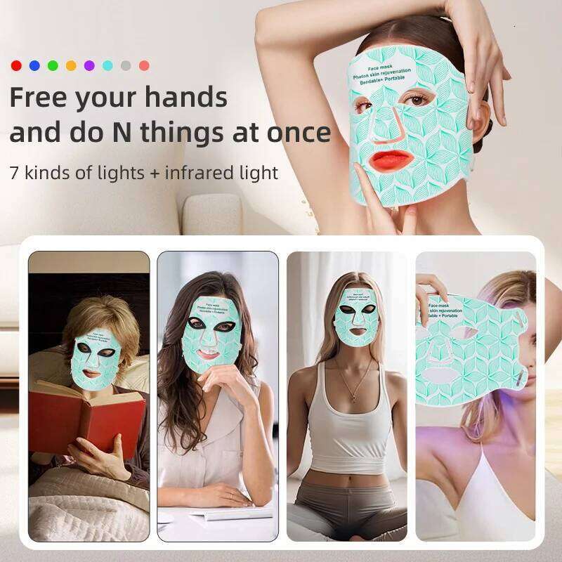 7+1 Colors LED Face and Neck with 850NM Near-infrared Rechargeable Red Light Therapy Mask Skin Care Device for Anti-Aging