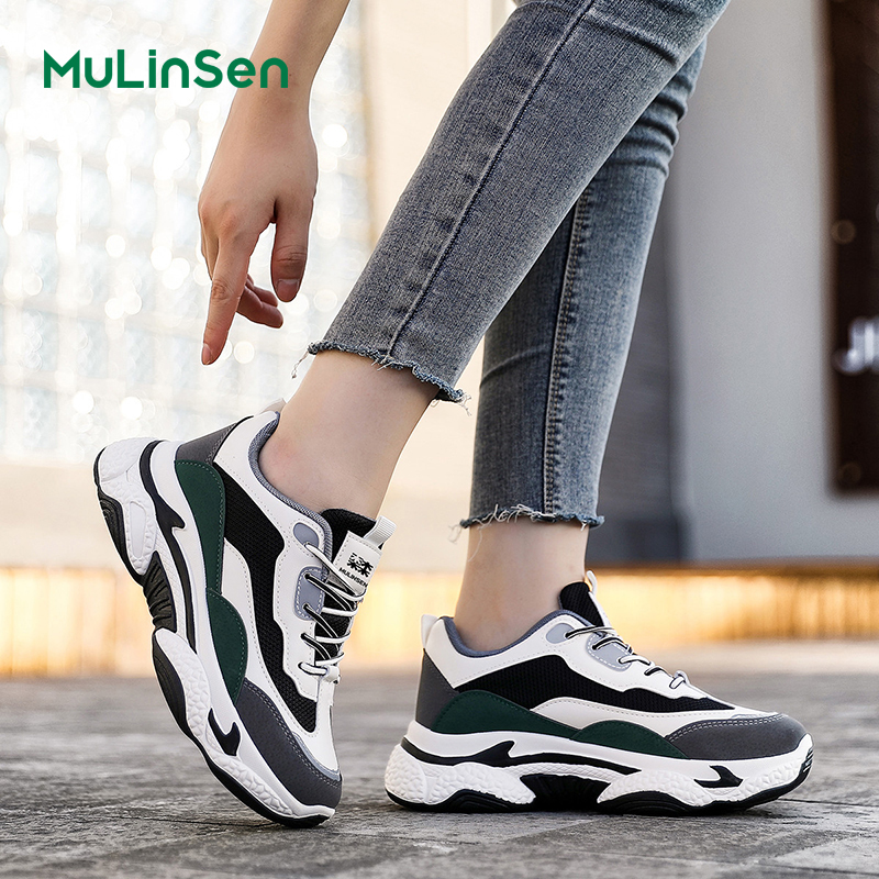Mulinsen dad shoes for women all seasons women's shoes breathable mesh sports casual shoes all-match small height thick-soled shoes