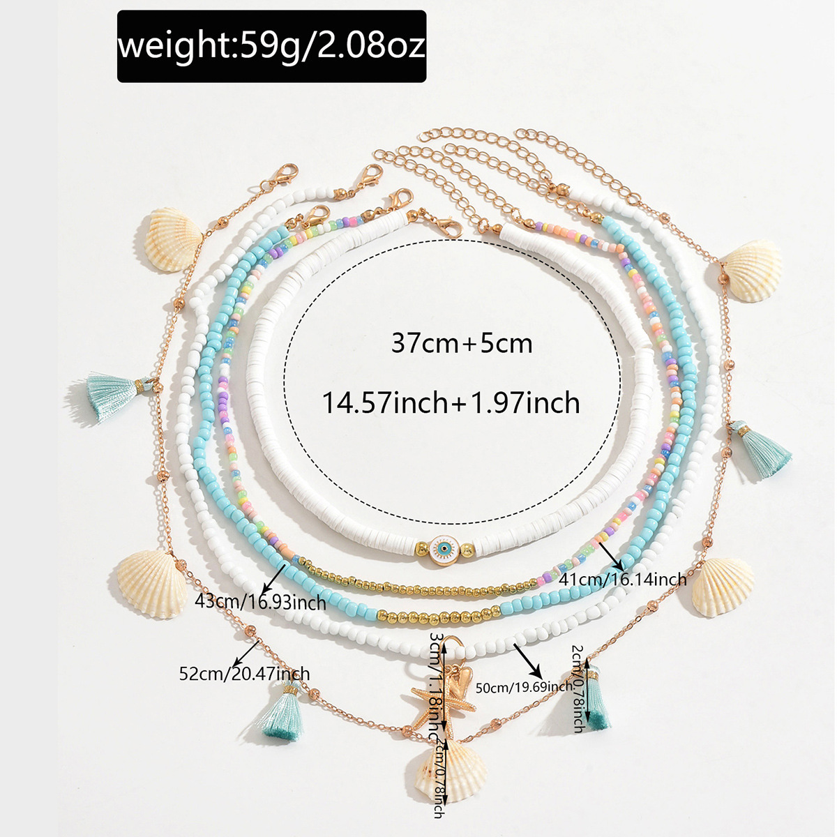 Bohemian Soft Clay Beaded Personality Starfish Shell Pendant Layered Necklace for Women Jewelry for Women