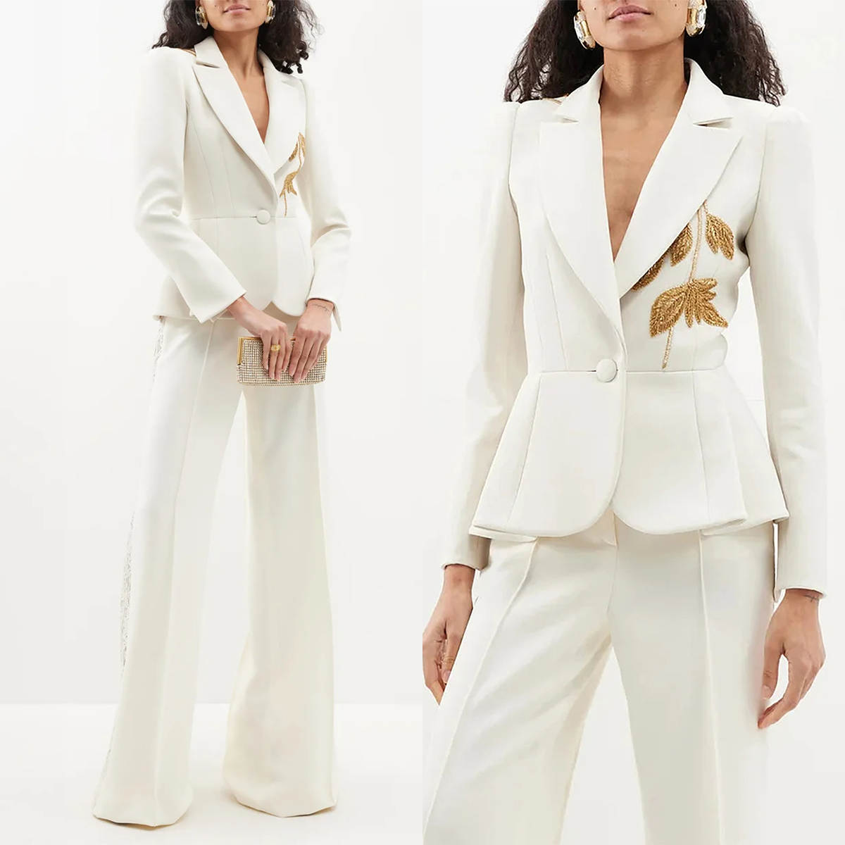 Elegant Women Suits Customized 2 Pieces Beading Ruffles Blazers Lace Pants Office Ladies Work Classic Fit Prom Wedding Party Outfits