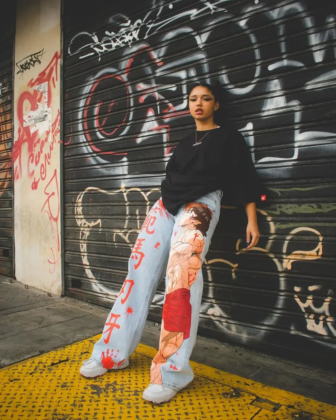 Harajuku Anime Graphic wide leg jeans Streetwear Y2K Jeans Men Women Japanese Style High Waist Jeans Wide Trouser Pants 250728