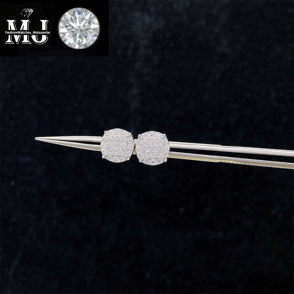 Iced Out Hip Hop Round Shape Vvs Moissanite Stud Earrings Sterg Sier Men and Women
