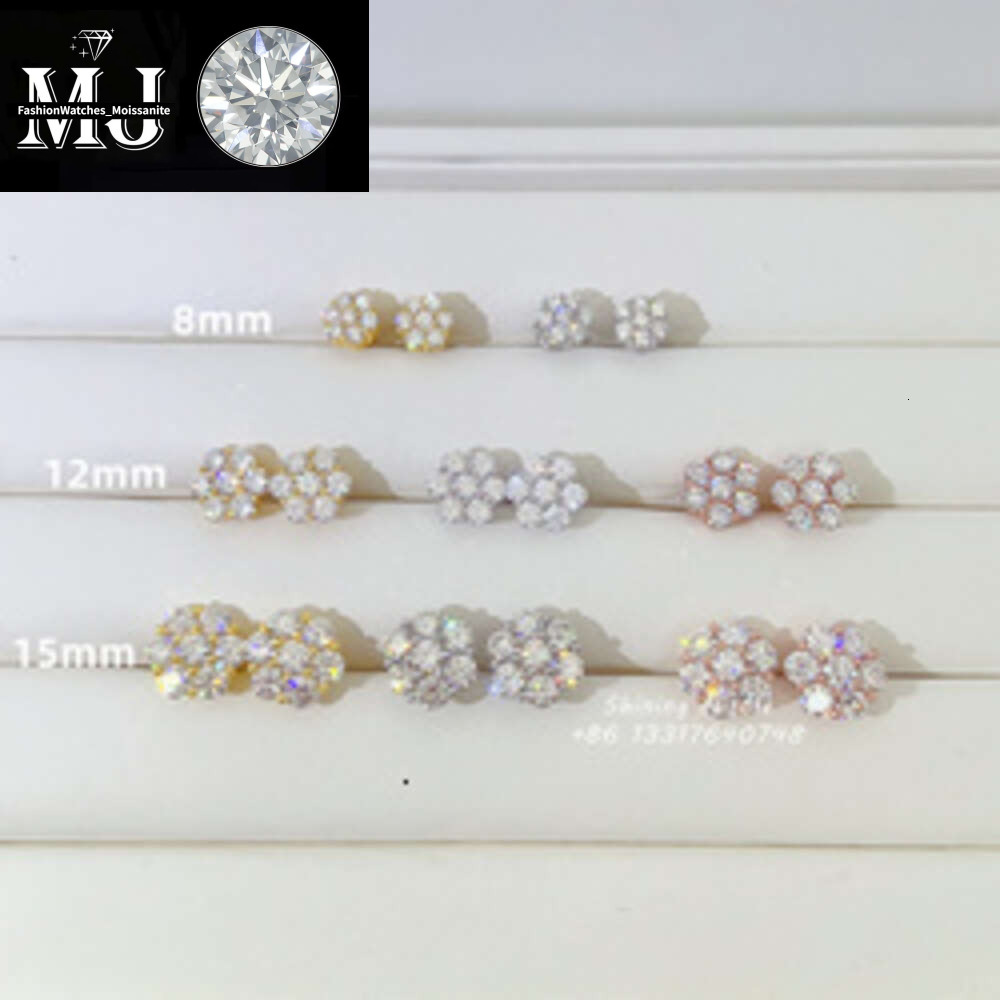 Iced out cluster lab dia screw back sier wer vvs moissanite stud earrings for men women