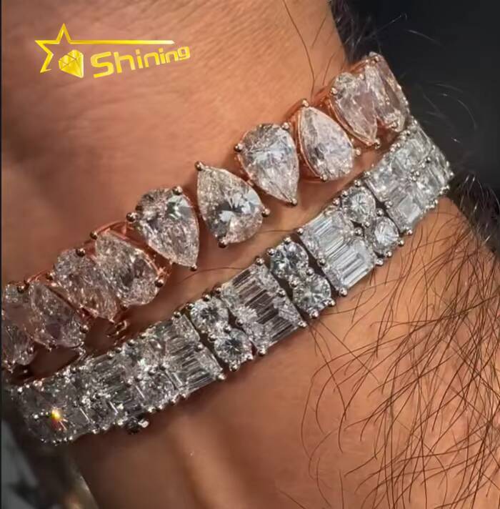 Fashion Jewelry Pear Shape High Quality D Color VVS Diamond Hip Hop 925 Silver Moissanite Bracelet
