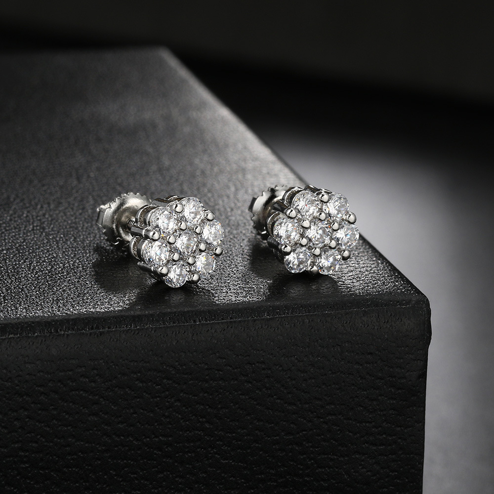 Delicate Sparkling Women Screw Back Zirconia Flower Stud Earrings 18K Real Gold Plated Brand Designer Cute Cubic Crystal Diamond Ear Stud Fine Wedding