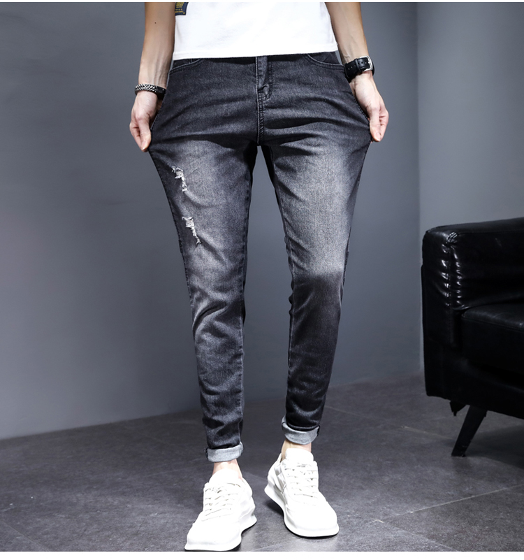free shipping designer pants for man Slim fit ripped ankle pants