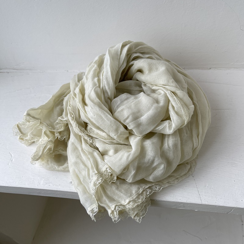 K1503 Linen lace cotton and linen thin scarf women's winter shawl spring and autumn fashionable neck scarf solid color gauze scarf