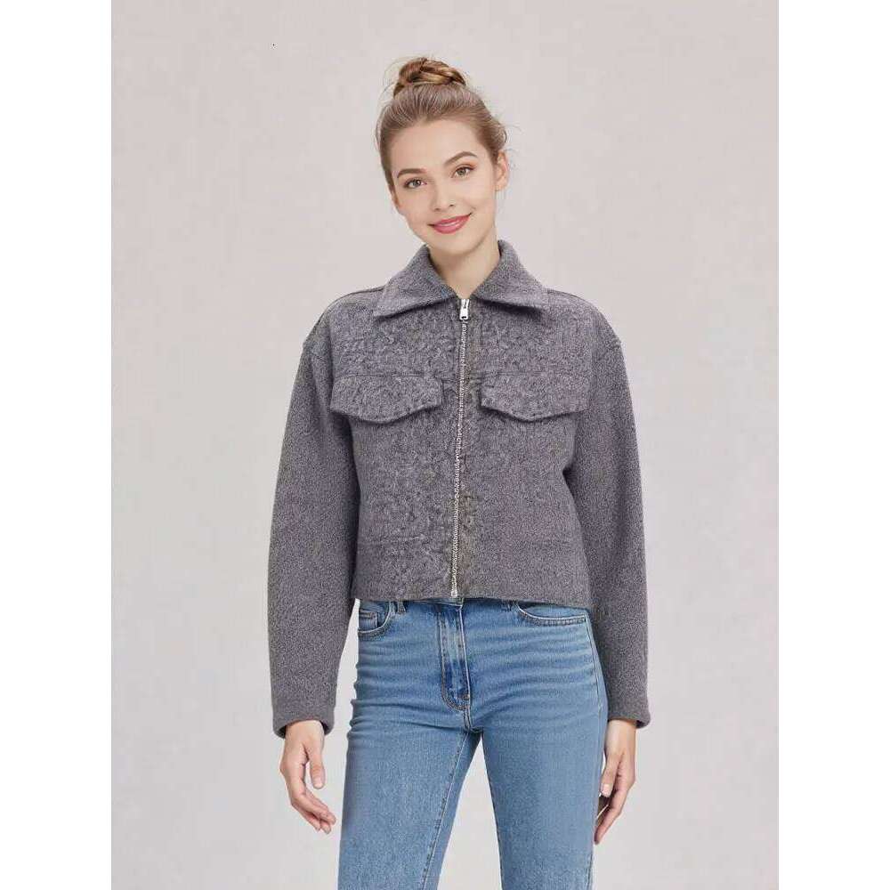 hoodie Women Autumn Casual Solid Jacket Zipper Fashion Lapel Long Sleeve Coat With Front Flap Pocket Female Chic Grey Outwear jacket
