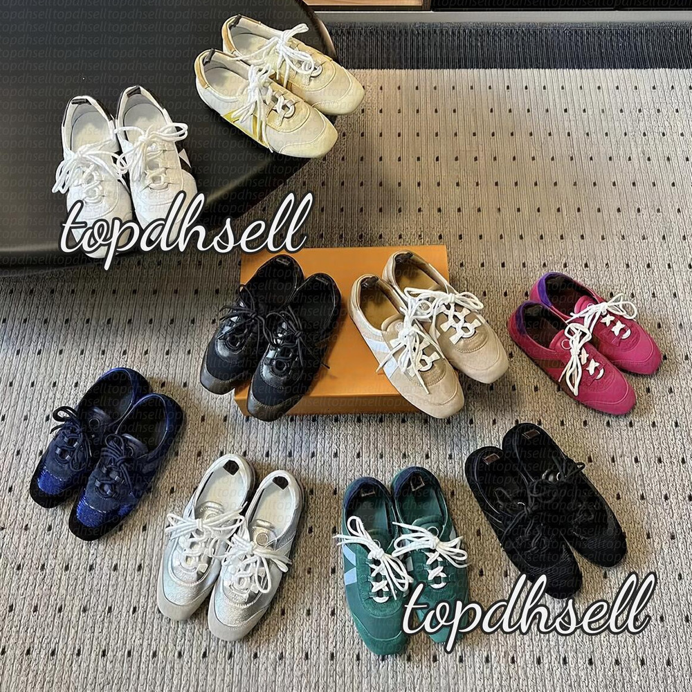 Designer Women Sneakerina Ballet Sneakers German Training Shoes Fashion Color Matching Leather Men Ladies Lace-up Sneakers Suede Trainers Canvas Outdoor Sneaker