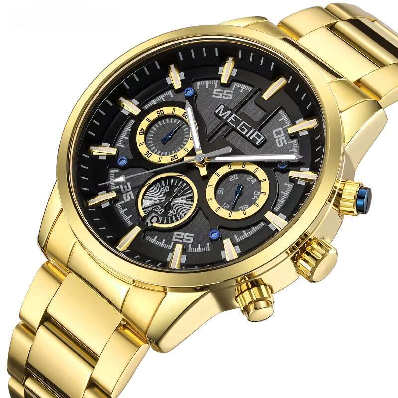 DHgargets MEGIR 2220G Men's Chronograph Watch - 43mm Stainless Steel, Waterproof, Luminous, Date, Business Quartz Watch with Triple Subdials