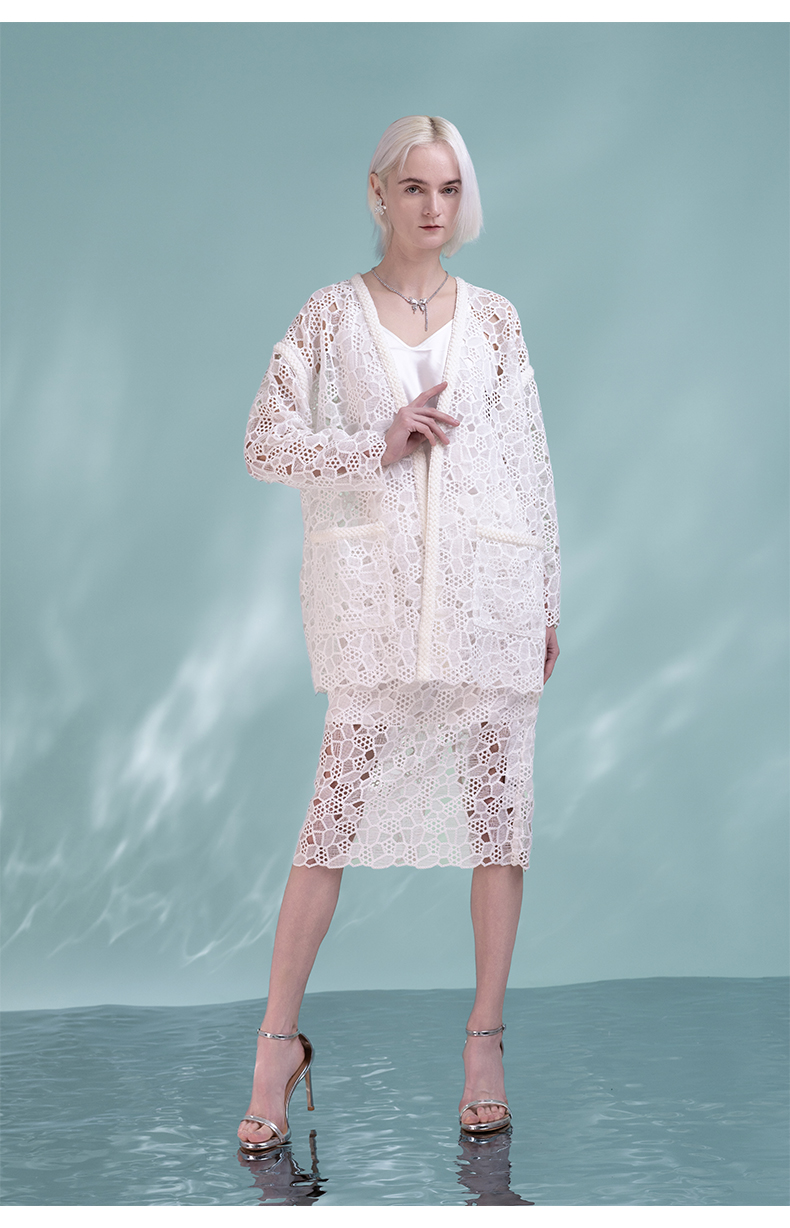 Women's Elegant Floral Lace Tea Length Pencil Skirt Hollow Straight Office Lady Wear Split Causal Skirt 6111262