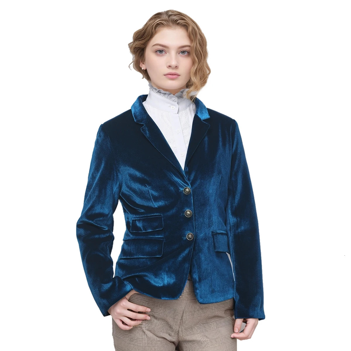 Women Vintage Blazer Jacket VNeck Work Office Suit Slim Fit Slit Long Sleeves Dressy Coat 250728