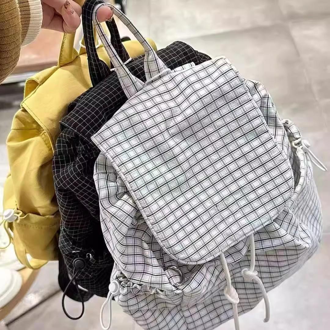 2025 designer plaid backpack new large capacity lazy style multifunctional drawstring handbag