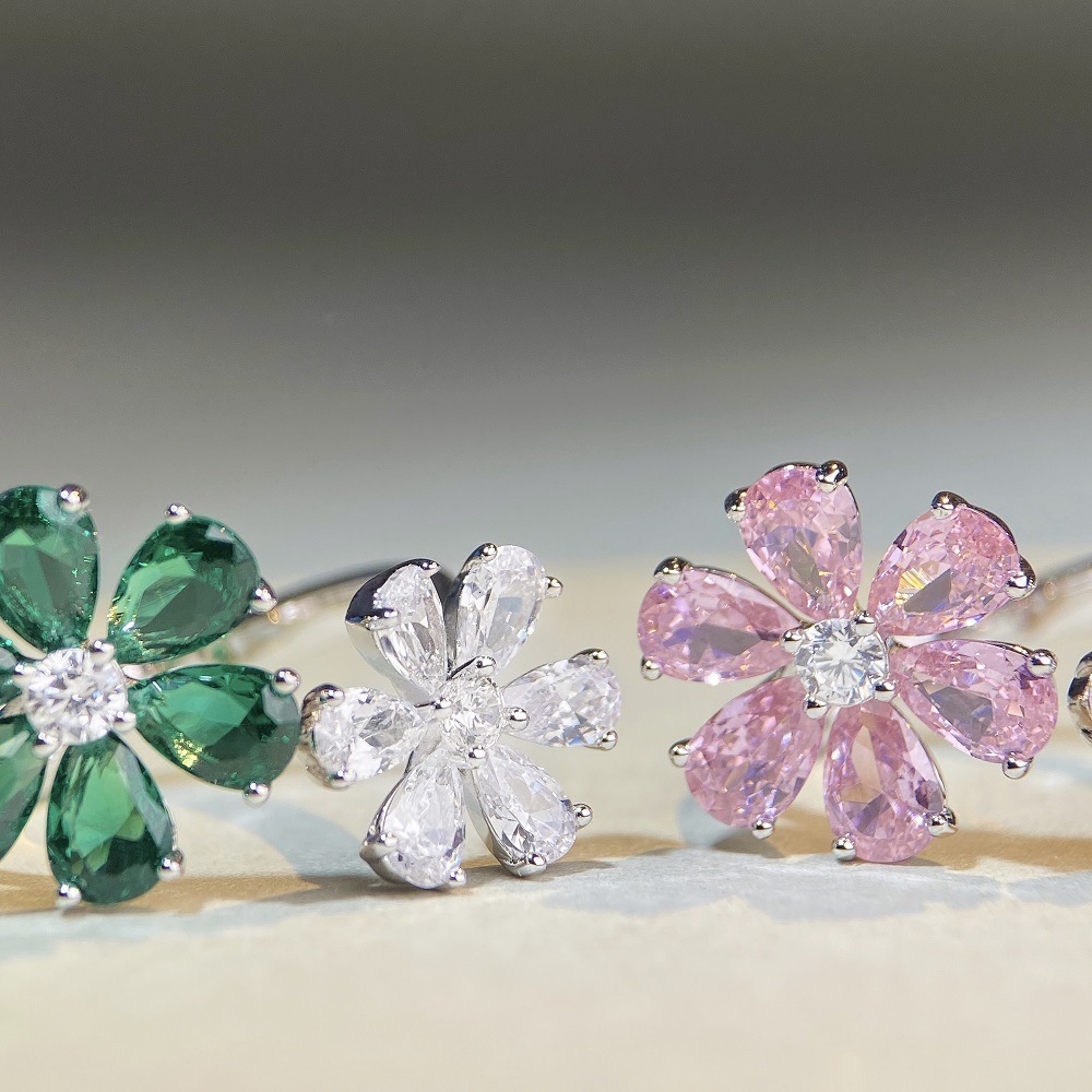 Jewelry S925 Sterling Silver Ring for Women Fashion White Zirconia Inlaid Flower Creative Trendy 250728