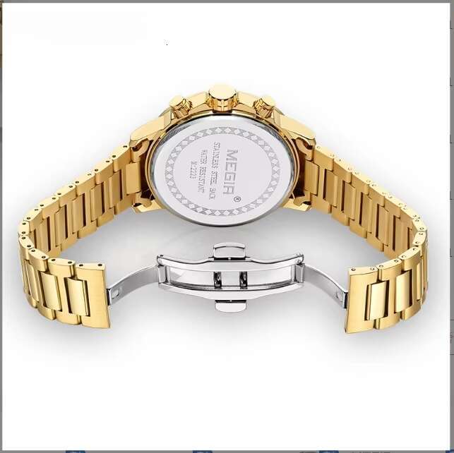 DHwatches MEGIR 2223G Men's Stainless Steel Watch - 48mm Chronograph, Waterproof 30M, Luminous, Date, Business Quartz Watch