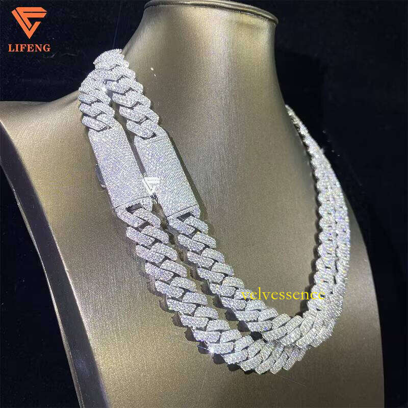 Hip Hop Jewelry 2rows 8mm 10mm 12mm 13mm 14mm 15mm VVS Dia Cuban Link Chain Sier Moissanite Necklace