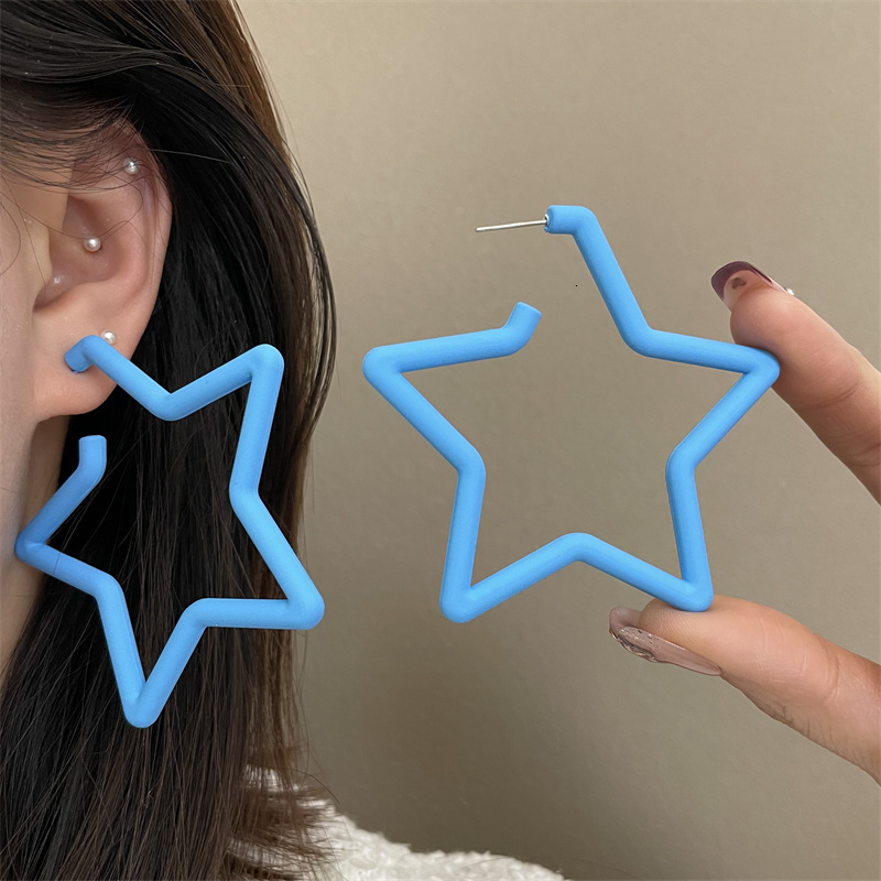 2025 New Super Large Five-Pointed for Women S Sier Needle Dopamine Candy Colorful Star Hoop Earrings