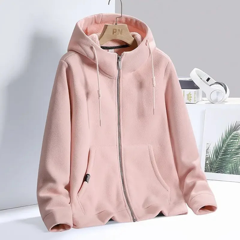 Solid Cashmere Fleece Hoodies Women Sweatshirt Autumn Winter Jacket Breathable Leisure Walk Warm Hooded Zipper Coat 250728