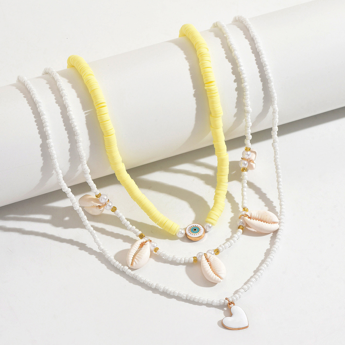 Bohemian Beach Style Beaded Fish Tail Shell Pendant Necklace Set Jewelry for Women