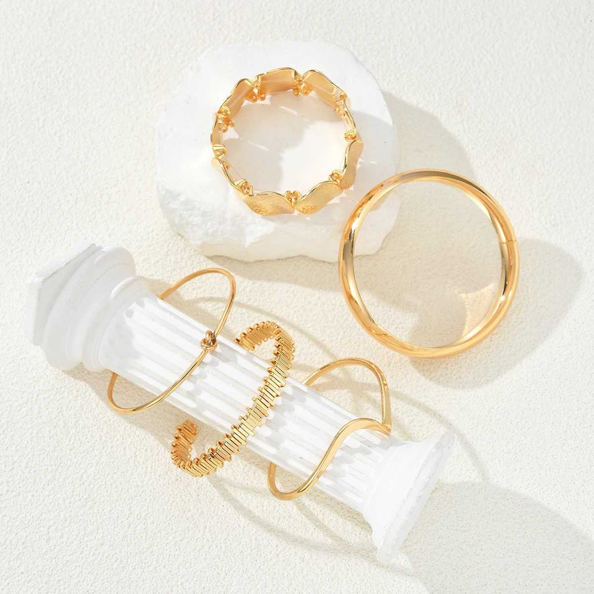 5Pcs/Set Punk Geometry Multilayer Bangles for Women Delicate Gold Color Metal Knot Cuff Bracelets Fashion Hip Hop Party Jewelry W250728