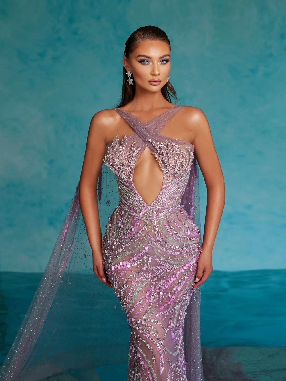 Vintage Criss Cross Beading Evening Dresses Customized Sexy Sequined Sleeveless Prom Dress Floor Length Party Gown