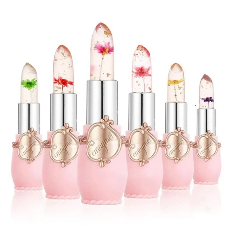 6Pcs/Box Crystal Clear Flower Jelly Lip Balm Kits Set Temperature Color Changing Lipstick r E Beauty Health 250726