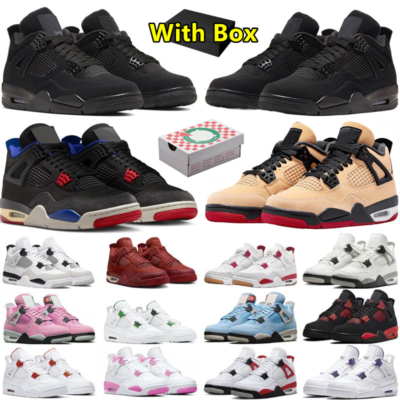 with box 4 4s mens basketball shoes Black Cat Pizza White Cement Bred Reimagined by Brick Cave Stone Lighing Thunder men women trainers sports sneakers