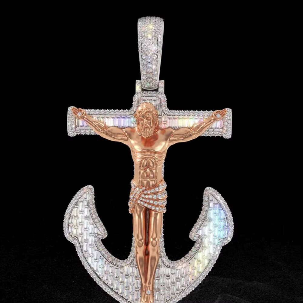 Custom Hip Hop Chain Sier Vvs Moissanite Lab Dia Iced Out Jewelry Cross Pendant