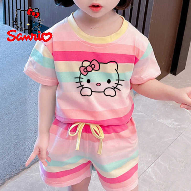 Sanrio ute Hello Kitty Summer Clothing Sets for Kids Baby Girls Outfits Childrens Short Sleeve T Shirt + Elastic Waist Shorts 2pcs w250728
