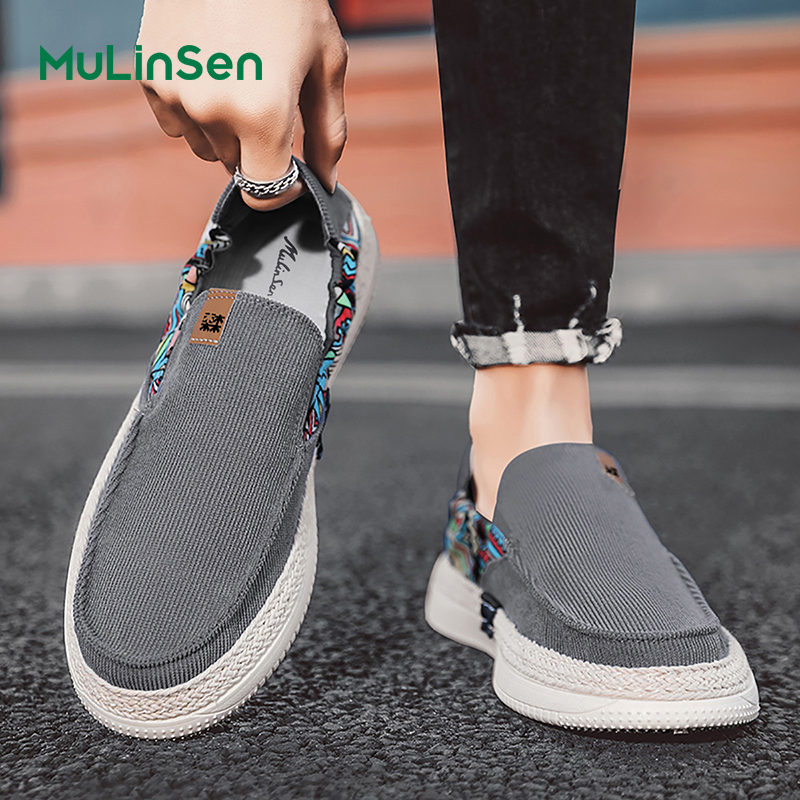 Mulinsen canvas shoes men's 2025 new summer breathable soft sole lazy one-step sneakers driving casual trendy shoes