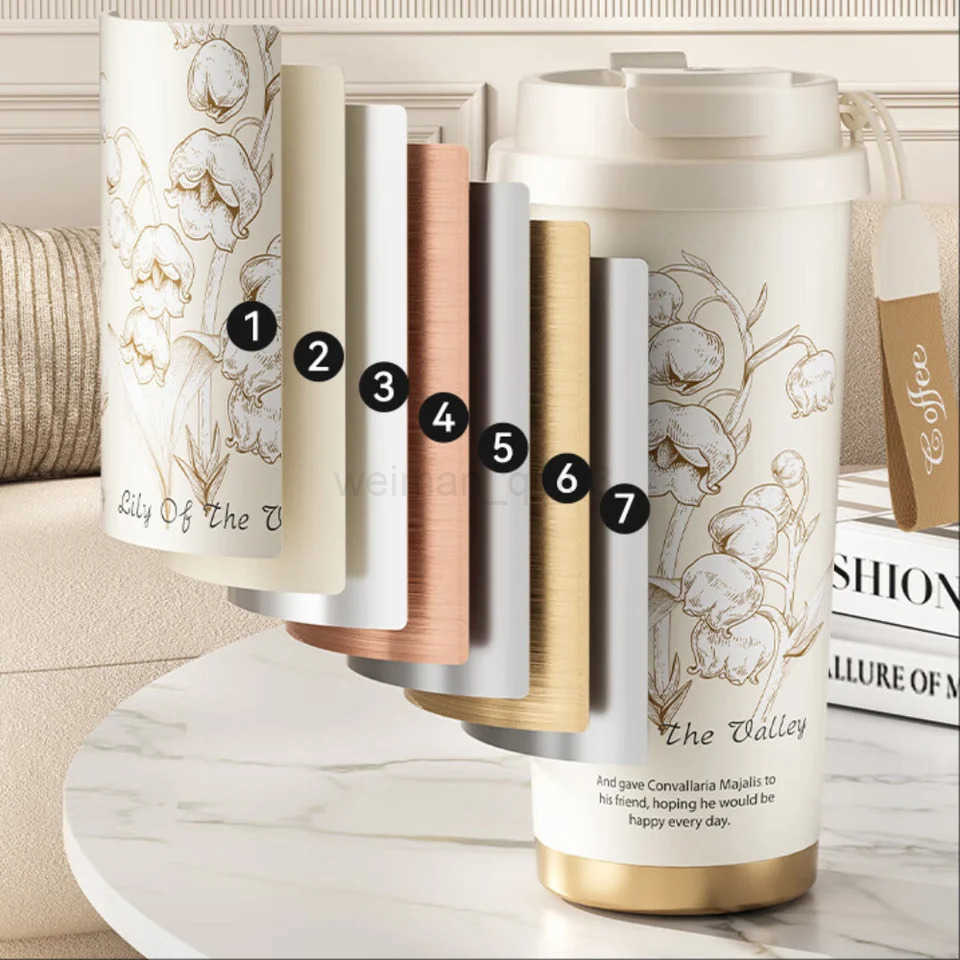 1pc 500ml Travel Leak-proof Coffee Cup with Straw Stainless Steel Vacuum Insulated Bottle Cup Portable Straw Cup Thermos Cup T250728