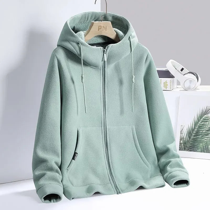 Solid Cashmere Fleece Hoodies Women Sweatshirt Autumn Winter Jacket Breathable Leisure Walk Warm Hooded Zipper Coat 250728