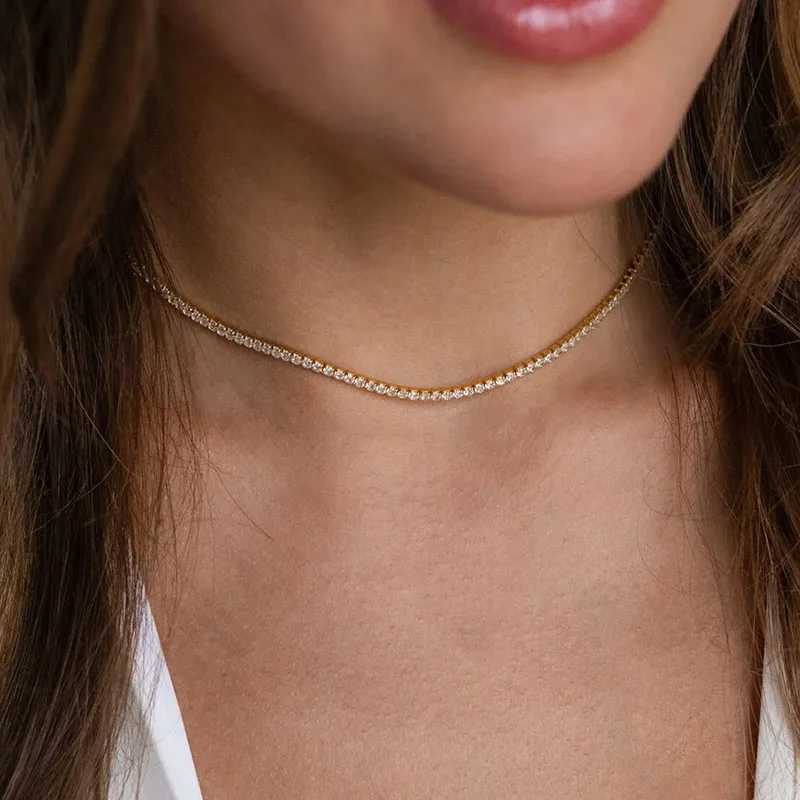 New S925 Sterling Silver Hip Hop Full CZ Choker Chain Necklace For Women Luxury Cubic AAA Zircon Short Accessories Fine Jewelry XJ250708