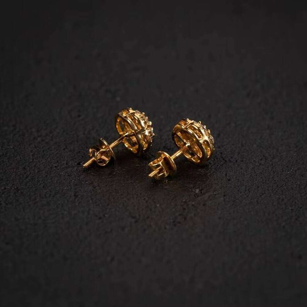 Sterling Sier Screw Back VVS Gold Plated Flower Cluster Men Iced Out Silicon Stone Stud Earrings