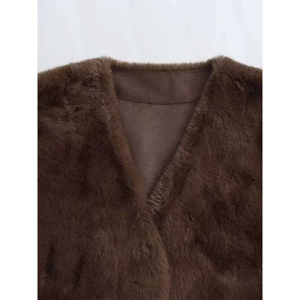 2024 Winter Imitation Mink Veet Lace-Up Waisted V-Neck Temperament Environmentally Friendly Fur Coat For Women