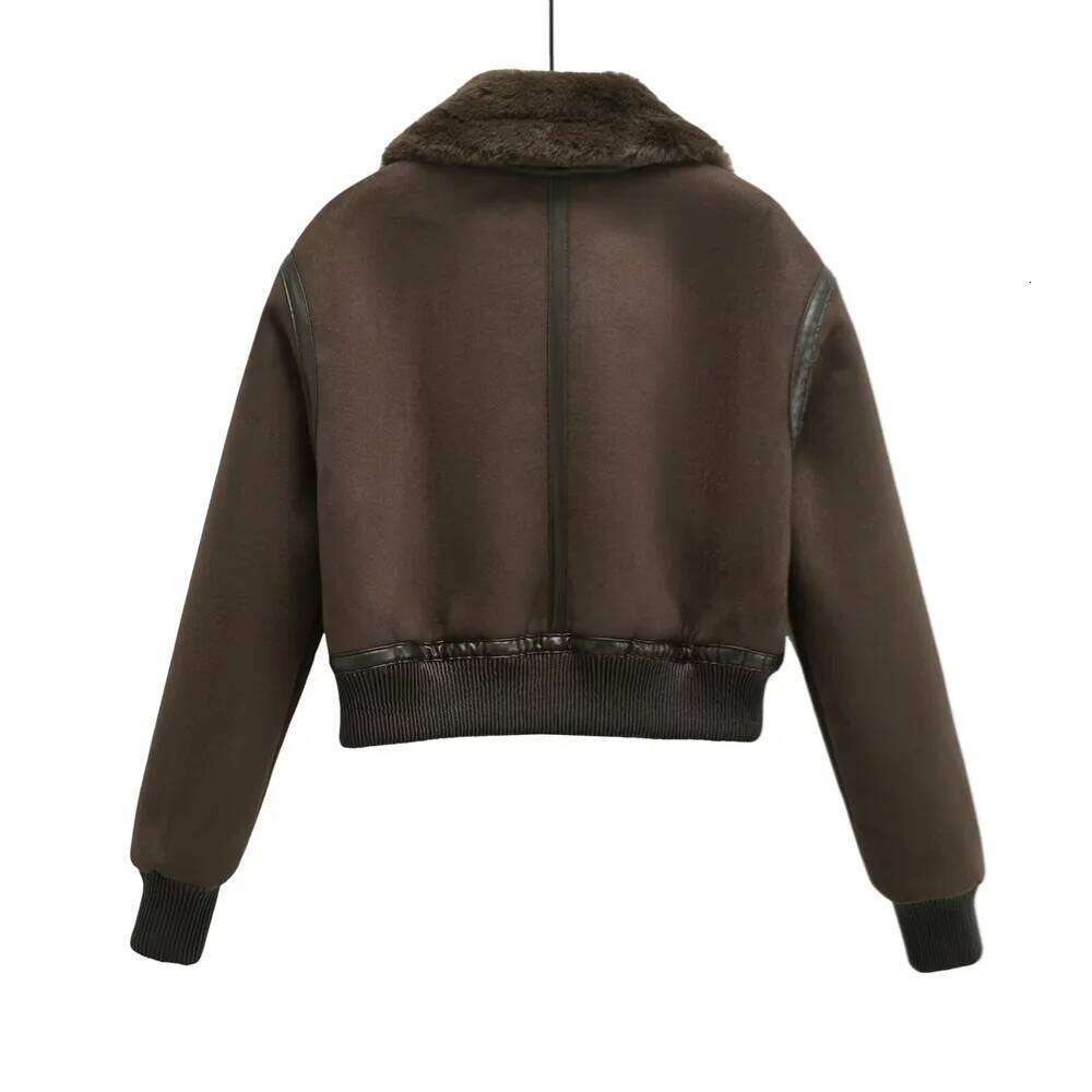 2024 Women's Autumn And Winter New Fur Effect Double-Sided Coat Motorcycle Jacket Short Lapel