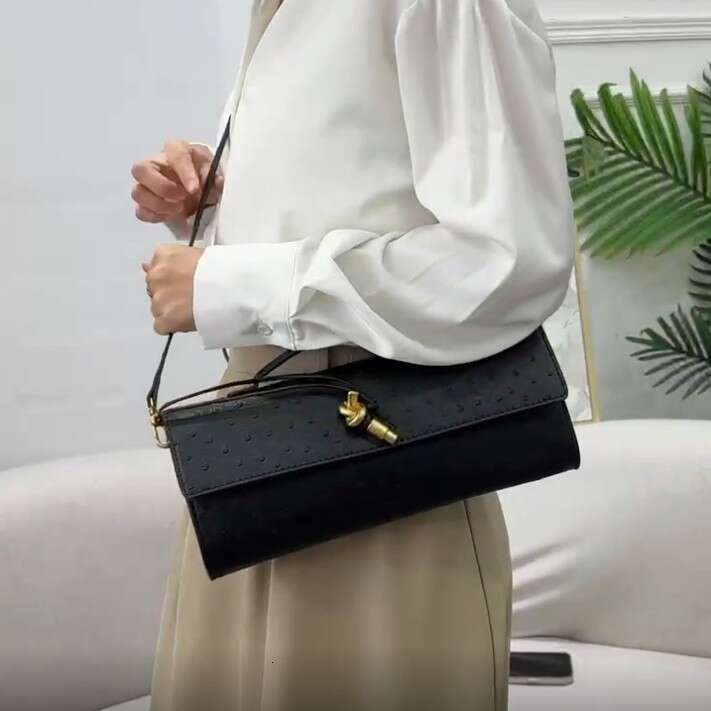 Ostrich Pattern Latch Lock Niche Horizontal High-End Baguette Shoulder Women's Underarm Clutch Bag