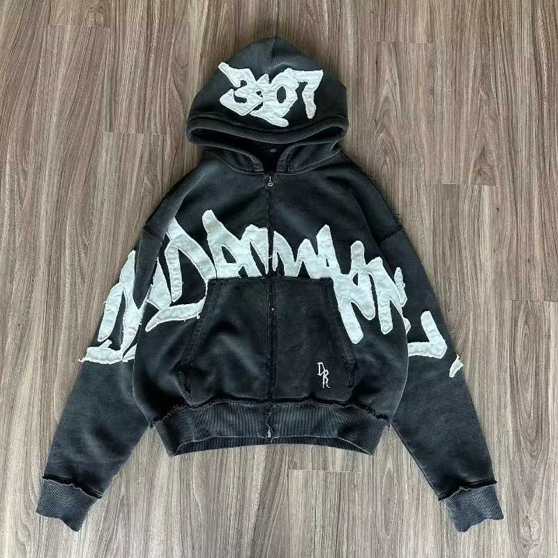 Streetwear Fashion New Trend Letter Patch Zipper Hoodie Mens Y2K Gothic Harajuku Retro Casual Clown Sports Couple Sweater Top W250408