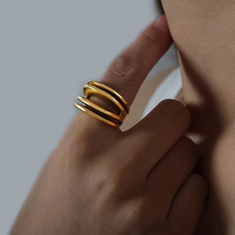 Trendy Multi Layer Rings For Women Men 316L Stainless Steel 18K Gold Plated No Tarnish Womens Finger Ring Female Party Jewelry 250723