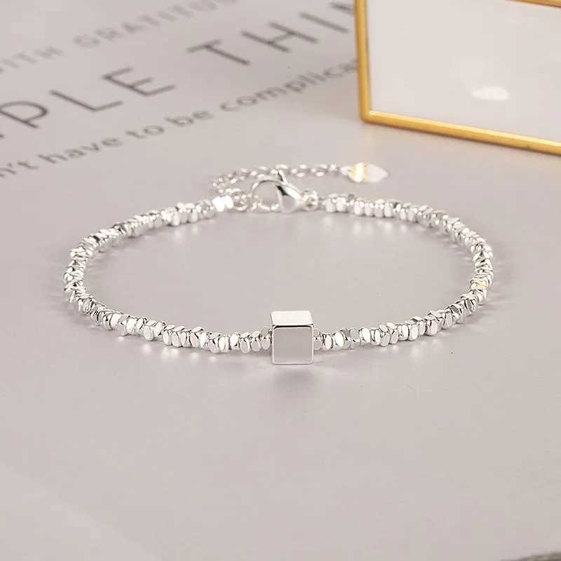 925 Sterling Silver Bracelet Cube Square Irregular Beads Geometric Punk For Women Girls Fashion Jewelry Gift Dropship Wholesale W250728