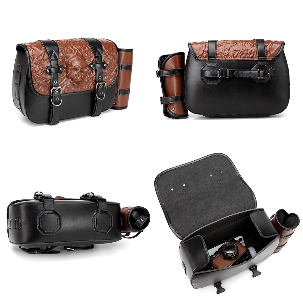 PU Leather Patchwork Color-Block Prince Cruiser Motorcycle Punk Style Side Bag Niche Rider Modification Accessories ddmymoon
