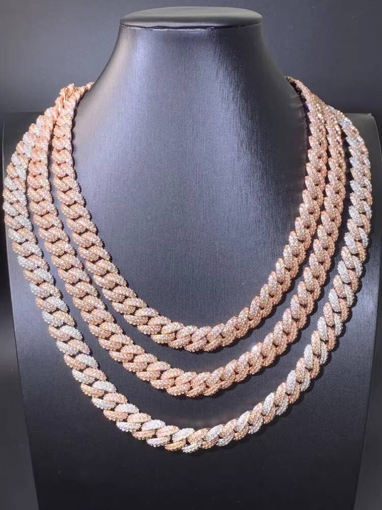 Ready to Ship Hiphop Jewelry Necklace 6mm/9mm/13mm 2Row 925 Silver Iced Out VVS Moissanite Cuban Link Chain Necklace for Men